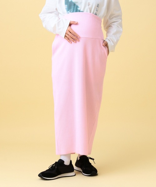 LEPSIM（レプシィム）の「【産前・産後対応】マタニティ／リブナロースカート　639576（マタニティウェア/グッズ・レディース・ライトピンク/ブラック/グレー・FREE）」の3枚目の写真