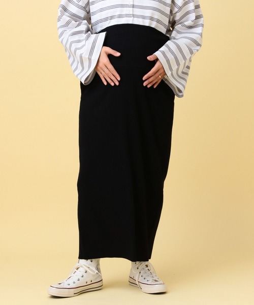 LEPSIM（レプシィム）の「【産前・産後対応】マタニティ／リブナロースカート　639576（マタニティウェア/グッズ・レディース・ライトピンク/ブラック/グレー・FREE）」の2枚目の写真