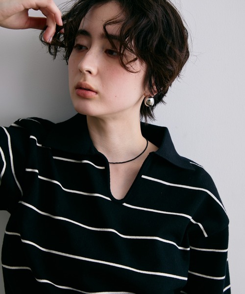 Trish(トリッシュ)の「スキッパーボーダーニット(Tシャツ/カットソー・レディース・ホワイト/ブラック・FREE)」の16枚目の写真