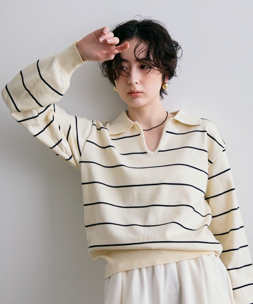 Trish(トリッシュ)の「スキッパーボーダーニット(Tシャツ/カットソー・レディース・ホワイト/ブラック・FREE)」の11枚目の写真