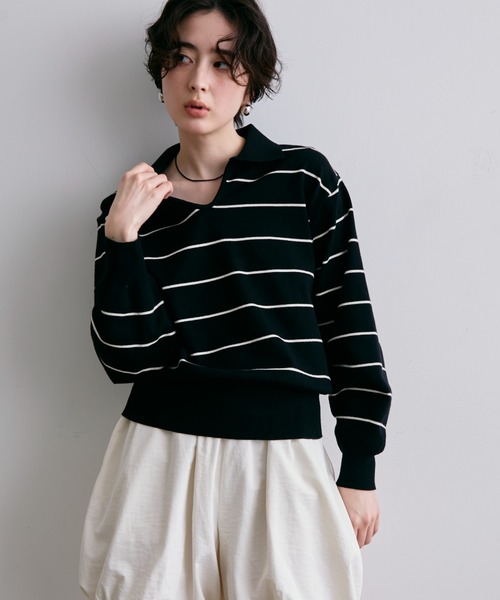 Trish(トリッシュ)の「スキッパーボーダーニット(Tシャツ/カットソー・レディース・ホワイト/ブラック・FREE)」の17枚目の写真