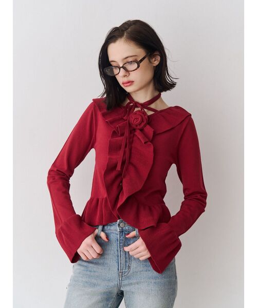 jouetie（ジュエティ）の「ラッフルフリルコサージュニット（ニット/セーター・レディース・ブラック/ブルー/ボルドー・MEDIUM）」の10枚目の写真