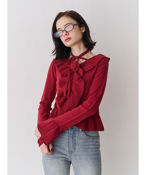 jouetie（ジュエティ）の「ラッフルフリルコサージュニット（ニット/セーター・レディース・ブラック/ブルー/ボルドー・MEDIUM）」の11枚目の写真