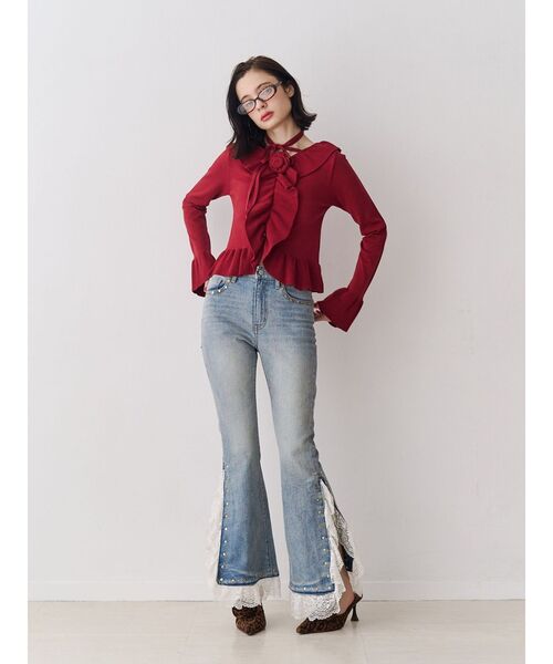 jouetie（ジュエティ）の「ラッフルフリルコサージュニット（ニット/セーター・レディース・ブラック/ブルー/ボルドー・MEDIUM）」の13枚目の写真