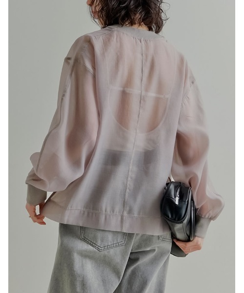 Re:EDIT（リエディ）の「[2026S/S COLLECTION]ソフトオーガンジーアウトステッチシアーリブプルオーバー（Tシャツ/カットソー・レディース・グレイッシュベージュ/アイボリー/ブラック・LARGE/MEDIUM）」の10枚目の写真
