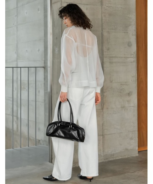 Re:EDIT（リエディ）の「[2026S/S COLLECTION]ソフトオーガンジーアウトステッチシアーリブプルオーバー（Tシャツ/カットソー・レディース・グレイッシュベージュ/アイボリー/ブラック・LARGE/MEDIUM）」の14枚目の写真