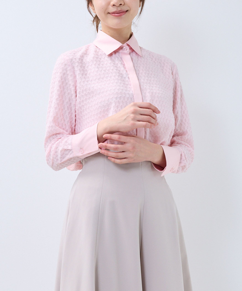 NARACAMICIE（ナラカミーチェ）の「【NARACAMICIE】カットジャガード九分袖ブラウス（シャツ/ブラウス・レディース・ブラック/ホワイト/ピンク・M/L）」の3枚目の写真