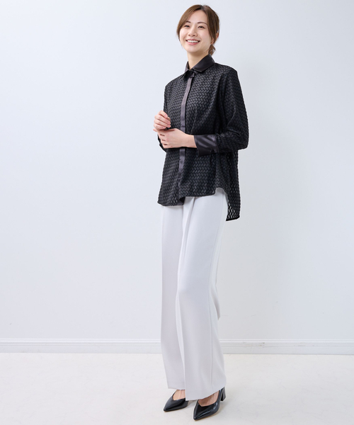 NARACAMICIE（ナラカミーチェ）の「【NARACAMICIE】カットジャガード九分袖ブラウス（シャツ/ブラウス・レディース・ブラック/ホワイト/ピンク・M/L）」の5枚目の写真