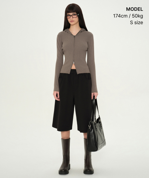 MUSINSA STANDARD WOMAN（ムシンサスタンダードウーマン）の「ウィメンズリブスリムフード付きニットジップアップ[トープ]（ニット/セーター・レディース・その他・X-SMALL/SMALL/MEDIUM/LARGE）」の2枚目の写真
