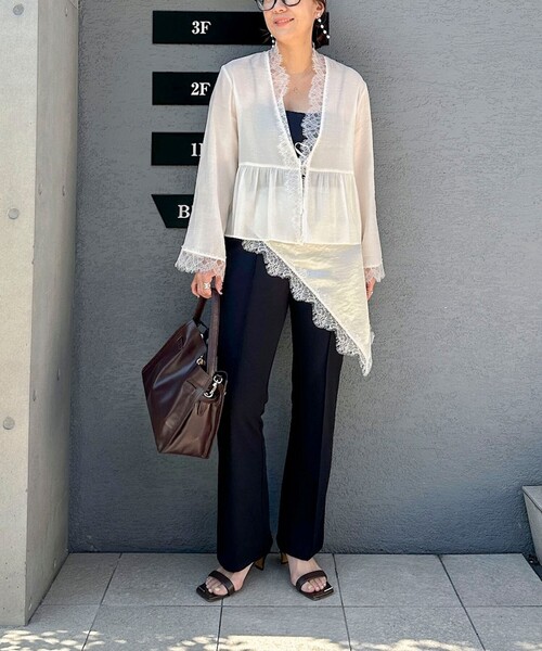 NOLLEY’S Sophi（ノーリーズソフィ）の「ウォッシャブルカットジョーゼットスリットパンツ（その他パンツ・レディース・オフホワイト/ブラック・36/38/34）」の22枚目の写真