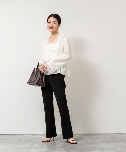 NOLLEY’S Sophi（ノーリーズソフィ）の「ウォッシャブルカットジョーゼットスリットパンツ（その他パンツ・レディース・オフホワイト/ブラック・36/38/34）」の21枚目の写真