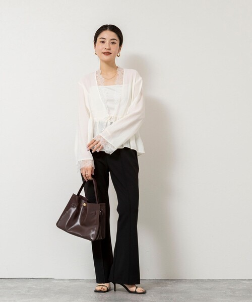 NOLLEY’S Sophi（ノーリーズソフィ）の「ウォッシャブルカットジョーゼットスリットパンツ（その他パンツ・レディース・オフホワイト/ブラック・36/38/34）」の17枚目の写真