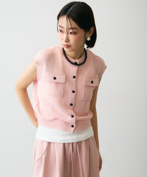 Trish（トリッシュ）の「ガーター編みポケット付きベスト（ベスト・レディース・ピンク/ベージュ・MEDIUM）」の2枚目の写真