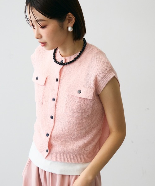 Trish（トリッシュ）の「ガーター編みポケット付きベスト（ベスト・レディース・ピンク/ベージュ・MEDIUM）」の9枚目の写真
