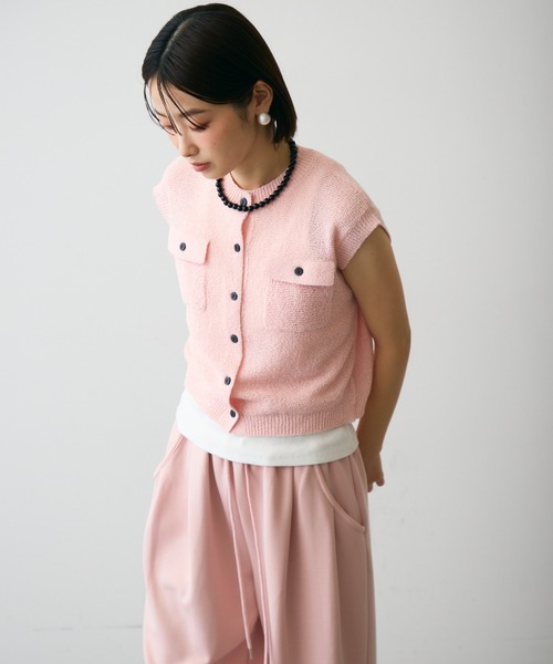 Trish（トリッシュ）の「ガーター編みポケット付きベスト（ベスト・レディース・ピンク/ベージュ・MEDIUM）」の8枚目の写真