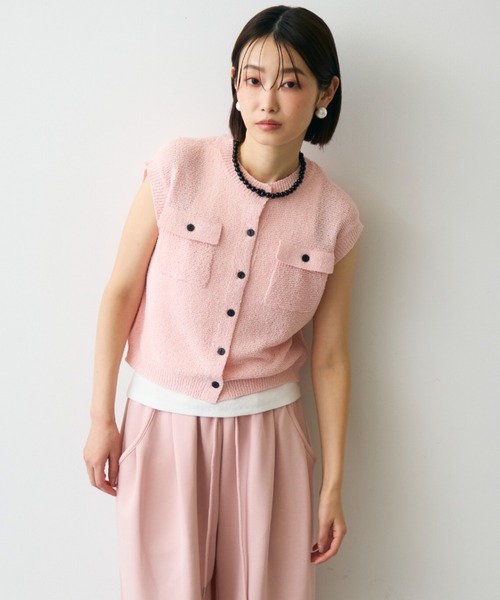 Trish（トリッシュ）の「ガーター編みポケット付きベスト（ベスト・レディース・ピンク/ベージュ・MEDIUM）」の11枚目の写真