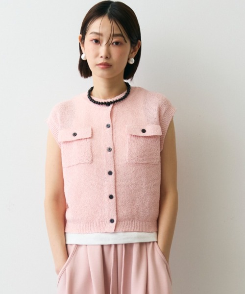 Trish（トリッシュ）の「ガーター編みポケット付きベスト（ベスト・レディース・ピンク/ベージュ・MEDIUM）」の10枚目の写真