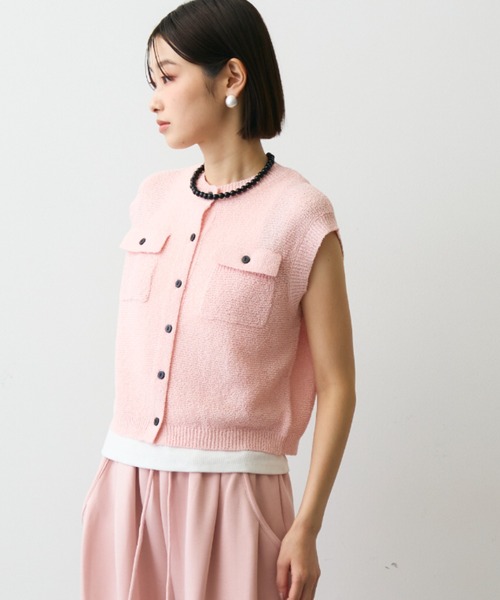 Trish（トリッシュ）の「ガーター編みポケット付きベスト（ベスト・レディース・ピンク/ベージュ・MEDIUM）」の7枚目の写真