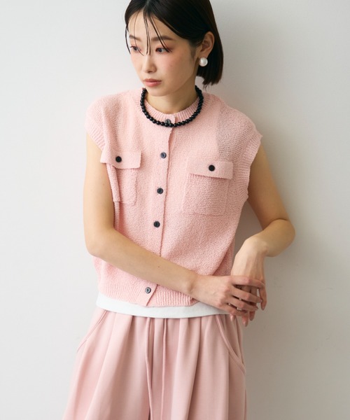 Trish（トリッシュ）の「ガーター編みポケット付きベスト（ベスト・レディース・ピンク/ベージュ・MEDIUM）」の6枚目の写真