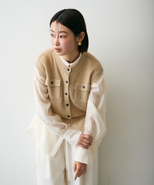 Trish（トリッシュ）の「ガーター編みポケット付きベスト（ベスト・レディース・ピンク/ベージュ・MEDIUM）」の20枚目の写真