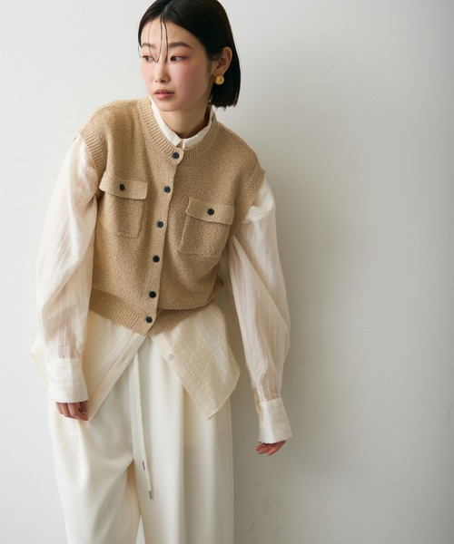 Trish（トリッシュ）の「ガーター編みポケット付きベスト（ベスト・レディース・ピンク/ベージュ・MEDIUM）」の18枚目の写真