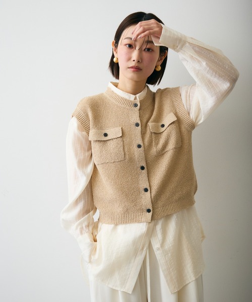 Trish（トリッシュ）の「ガーター編みポケット付きベスト（ベスト・レディース・ピンク/ベージュ・MEDIUM）」の22枚目の写真