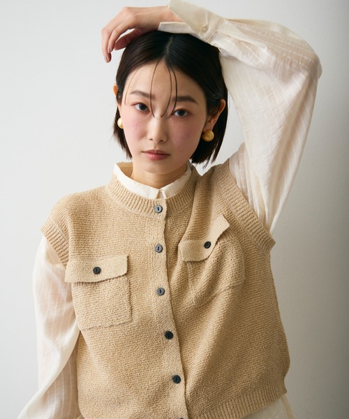 Trish（トリッシュ）の「ガーター編みポケット付きベスト（ベスト・レディース・ピンク/ベージュ・MEDIUM）」の21枚目の写真