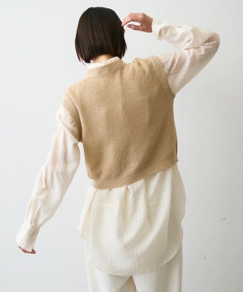 Trish（トリッシュ）の「ガーター編みポケット付きベスト（ベスト・レディース・ピンク/ベージュ・MEDIUM）」の13枚目の写真