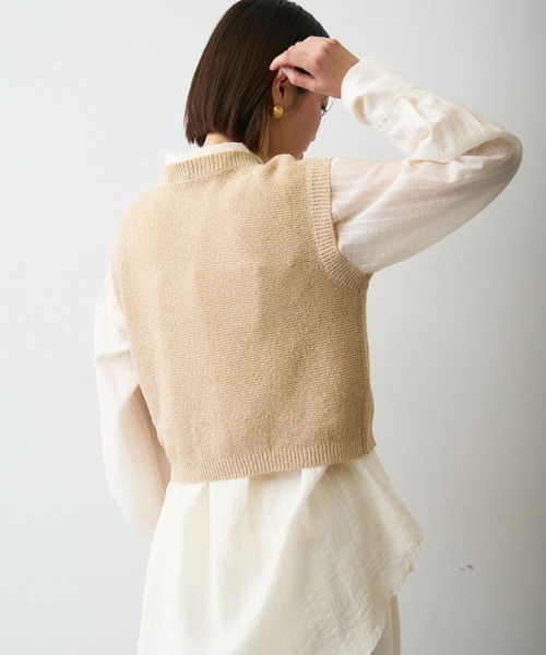 Trish（トリッシュ）の「ガーター編みポケット付きベスト（ベスト・レディース・ピンク/ベージュ・MEDIUM）」の12枚目の写真