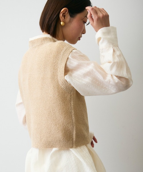 Trish（トリッシュ）の「ガーター編みポケット付きベスト（ベスト・レディース・ピンク/ベージュ・MEDIUM）」の4枚目の写真