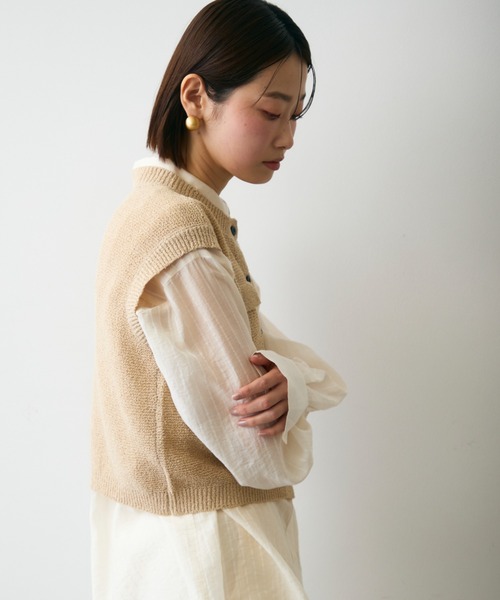 Trish（トリッシュ）の「ガーター編みポケット付きベスト（ベスト・レディース・ピンク/ベージュ・MEDIUM）」の3枚目の写真