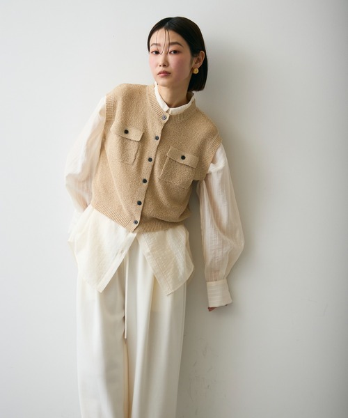 Trish（トリッシュ）の「ガーター編みポケット付きベスト（ベスト・レディース・ピンク/ベージュ・MEDIUM）」の17枚目の写真