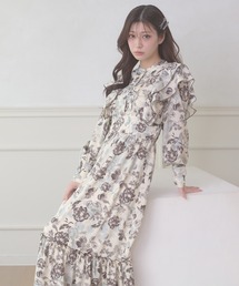 flower ruffle frills long dress / ハナガララッフルフリルロングワンピース