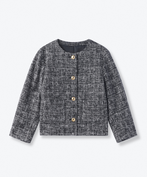 MUSINSA STANDARD KIDS（ムシンサスタンダードキッズ）の「ラウンドネックツイードジャケット[ブラック]（ブルゾン・レディース・その他・120/130/140/150）」の2枚目の写真