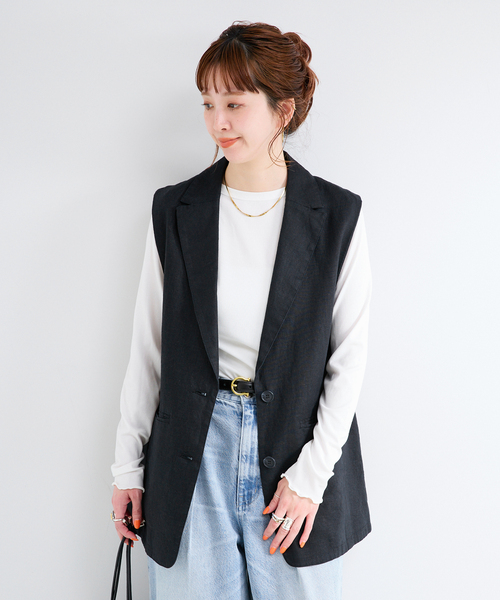 B.C STOCK(ベーセーストック)の「手洗い可 / フレンチリネンジレ(その他アウター・レディース・ベージュ/ブラック/ブラウン・FREE)」の6枚目の写真