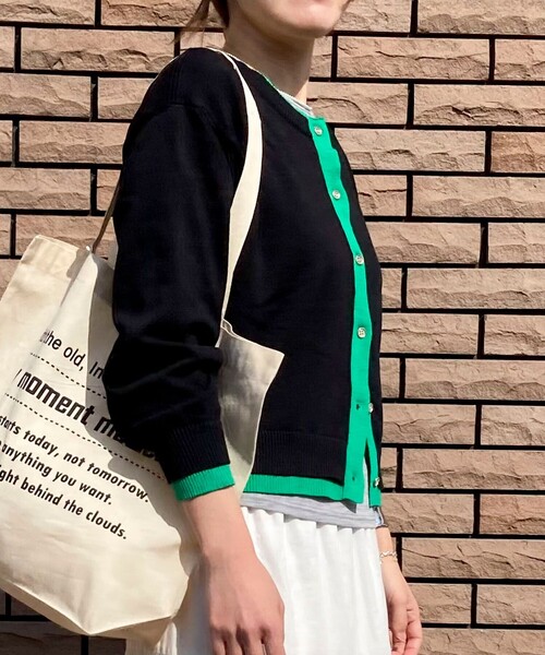 fredy couleur（フレディクルール）の「配色レイヤード風カーディガン（ニット/セーター・レディース・オフホワイト/ブラック/ピンク/ブラウン・38）」の2枚目の写真