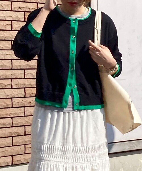 fredy couleur（フレディクルール）の「配色レイヤード風カーディガン（ニット/セーター・レディース・オフホワイト/ブラック/ピンク/ブラウン・38）」の10枚目の写真