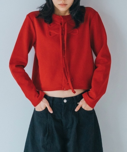 soduk(スドーク)の「ribbon cardigan(カーディガン/ボレロ・レディース・レッド/グレー/パープル/ブラック・ONE SIZE)」の4枚目の写真