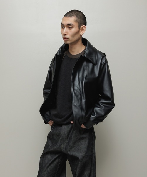 BAL / レザーライダースジャケット bal ライダースジャケット bal TECH LEATHER ZIP JACKET BLACK 通販