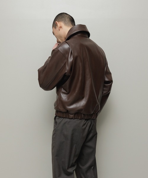 bal(バル)の「LEATHER FLIGHT BOMBER JACKET(ミリタリージャケット・メンズ・ブラック/ブラウン・3/2/1)」の13枚目の写真