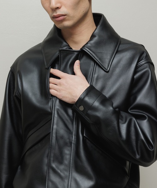 bal(バル)の「LEATHER FLIGHT BOMBER JACKET(ミリタリージャケット・メンズ・ブラック/ブラウン・3/2/1)」の8枚目の写真