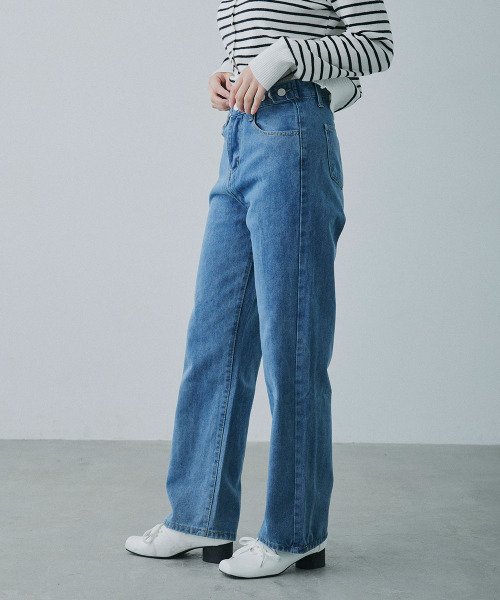 Mirette(ミレット)の「ウエストアジャスト セミワイドブルーデニム / Waist-Adjustable Semi-Wide Blue Denim Jeans(デニムパンツ・レディース・ブルー/ライトブルー・SMALL/LARGE/MEDIUM)」の16枚目の写真