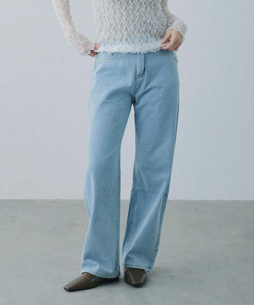 Mirette(ミレット)の「ウエストアジャスト セミワイドブルーデニム / Waist-Adjustable Semi-Wide Blue Denim Jeans(デニムパンツ・レディース・ブルー/ライトブルー・SMALL/LARGE/MEDIUM)」の18枚目の写真