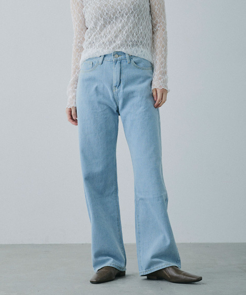 Mirette(ミレット)の「ウエストアジャスト セミワイドブルーデニム / Waist-Adjustable Semi-Wide Blue Denim Jeans(デニムパンツ・レディース・ブルー/ライトブルー・SMALL/LARGE/MEDIUM)」の6枚目の写真