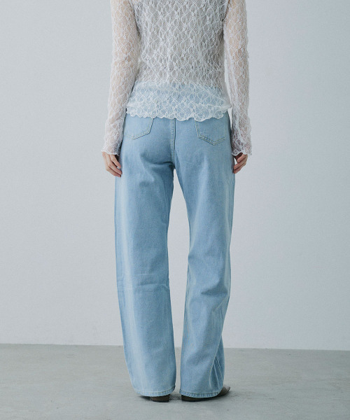 Mirette(ミレット)の「ウエストアジャスト セミワイドブルーデニム / Waist-Adjustable Semi-Wide Blue Denim Jeans(デニムパンツ・レディース・ブルー/ライトブルー・SMALL/LARGE/MEDIUM)」の20枚目の写真