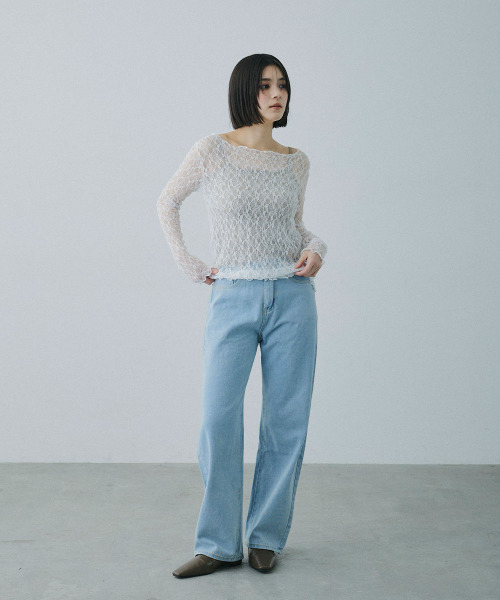 Mirette(ミレット)の「ウエストアジャスト セミワイドブルーデニム / Waist-Adjustable Semi-Wide Blue Denim Jeans(デニムパンツ・レディース・ブルー/ライトブルー・SMALL/LARGE/MEDIUM)」の7枚目の写真