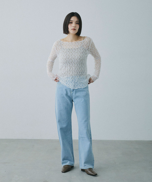 Mirette(ミレット)の「ウエストアジャスト セミワイドブルーデニム / Waist-Adjustable Semi-Wide Blue Denim Jeans(デニムパンツ・レディース・ブルー/ライトブルー・SMALL/LARGE/MEDIUM)」の9枚目の写真