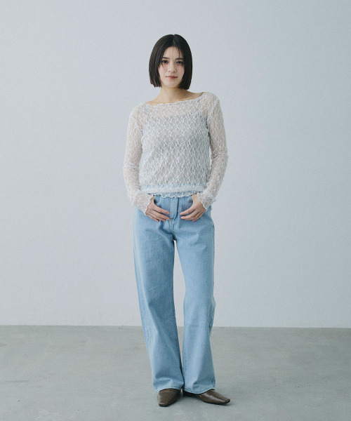 Mirette(ミレット)の「ウエストアジャスト セミワイドブルーデニム / Waist-Adjustable Semi-Wide Blue Denim Jeans(デニムパンツ・レディース・ブルー/ライトブルー・SMALL/LARGE/MEDIUM)」の10枚目の写真