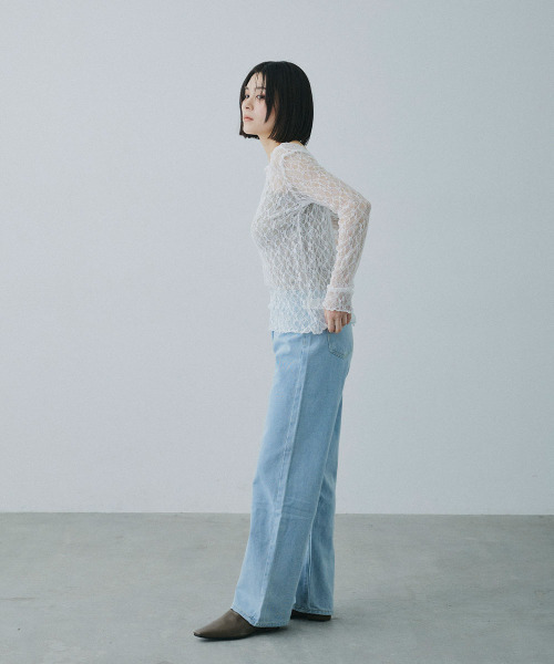 Mirette(ミレット)の「ウエストアジャスト セミワイドブルーデニム / Waist-Adjustable Semi-Wide Blue Denim Jeans(デニムパンツ・レディース・ブルー/ライトブルー・SMALL/LARGE/MEDIUM)」の11枚目の写真