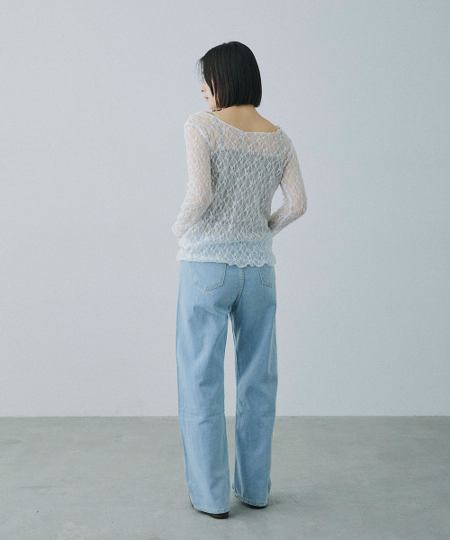 Mirette(ミレット)の「ウエストアジャスト セミワイドブルーデニム / Waist-Adjustable Semi-Wide Blue Denim Jeans(デニムパンツ・レディース・ブルー/ライトブルー・SMALL/LARGE/MEDIUM)」の13枚目の写真
